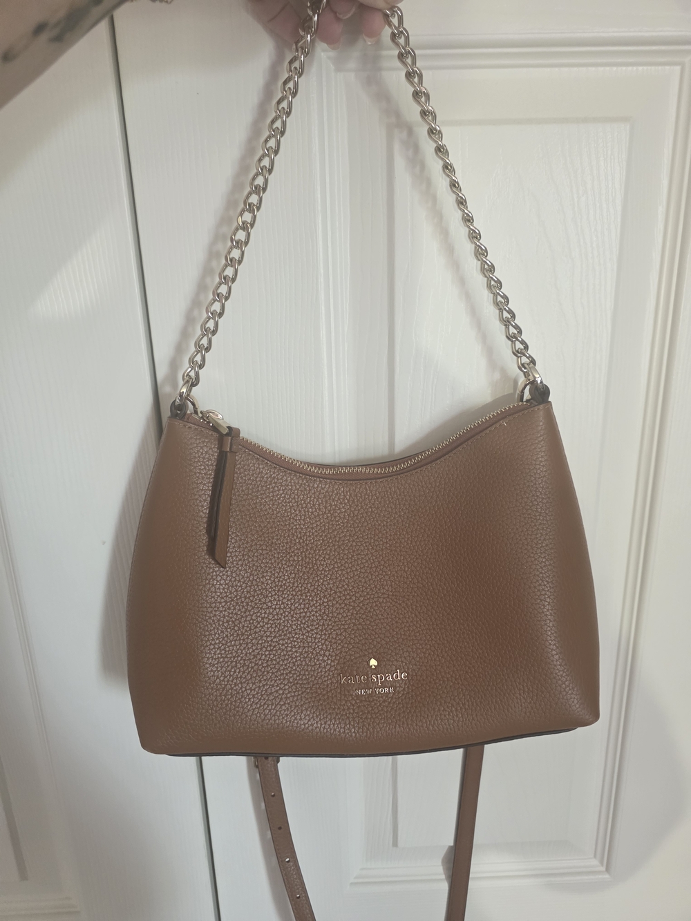 kate spade Brown Pebbled Leather Shoulder Bag with Gold Chain Strap